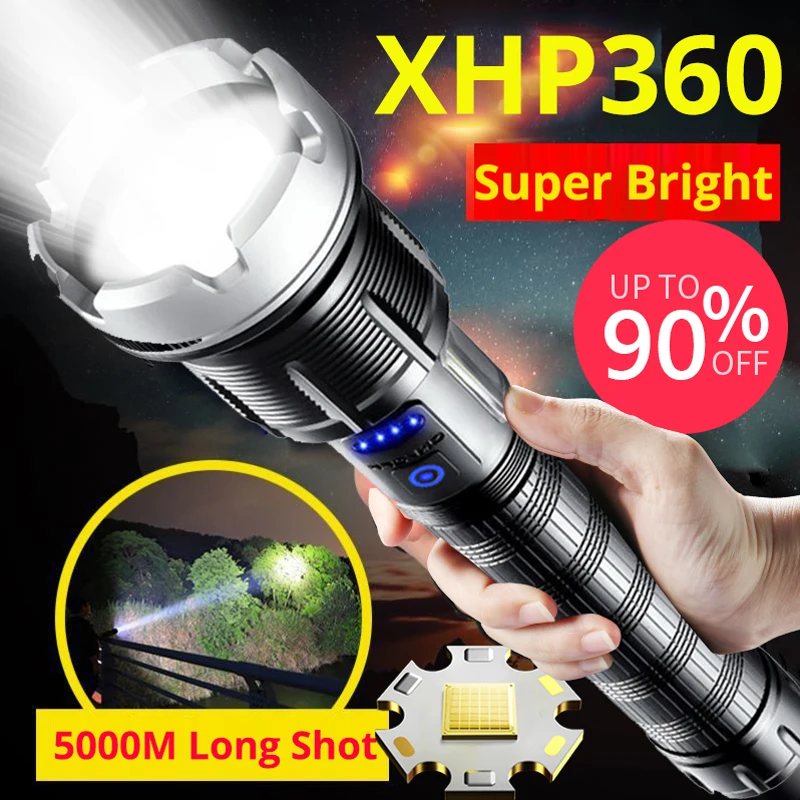 3000000LM XHP50.3 torcia con Zoom telescopico in alluminio Display di potenza ricarica USB torcia a LED tattica per pesca notturna all'aperto