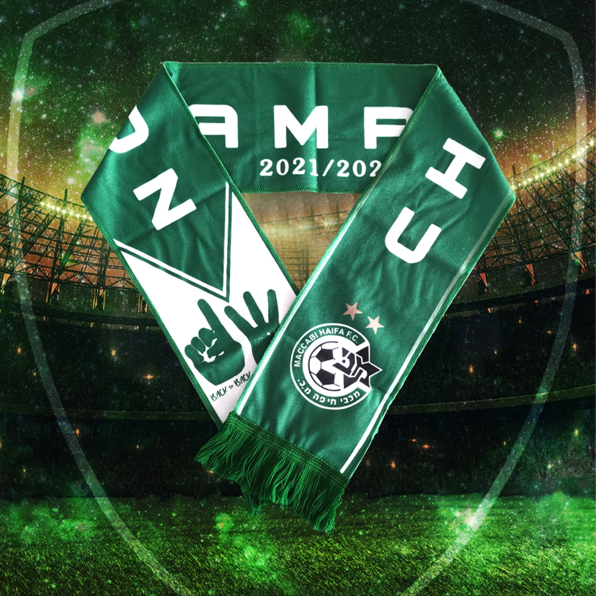 Шарф флисовый для Фанатов Футбольного Клуба 17x145 см Израиль Maccabi Haifa чемпион 2021/2022