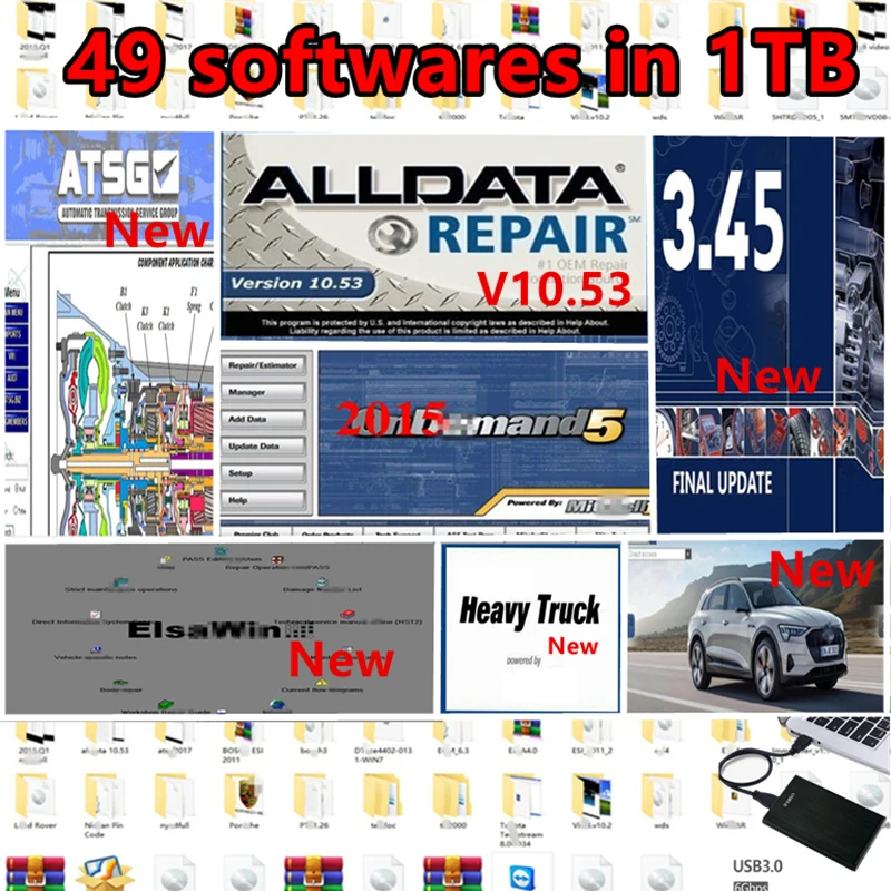 2022 hot alldata Auto Repair software alldata 10.53 mitche.ll software autodata vivid workshop atsg 49 software in 1TB HDD