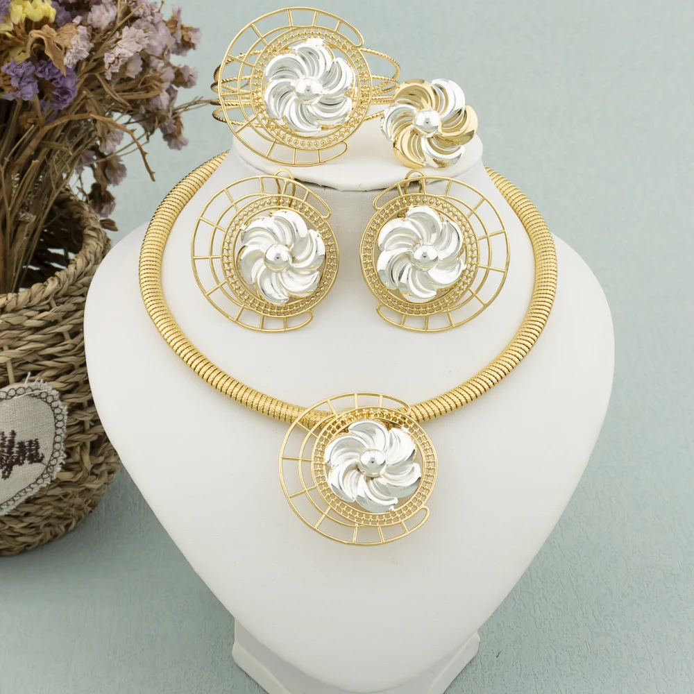 

18k Gold Plated Jewelry Set for Women Brazilian Necklace New Design Earrings Set Italian Expensive Wedding Dubai Party Jewelry