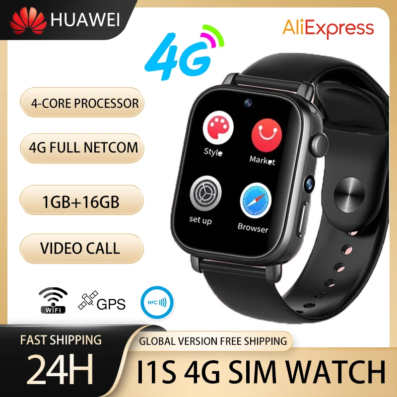 Huawei I1S Smartwatch 4G SIM Card Original WIFI GPS Video Call NFC APP Download Bluetooth Women Men Wristwatch for Sansumg IOS