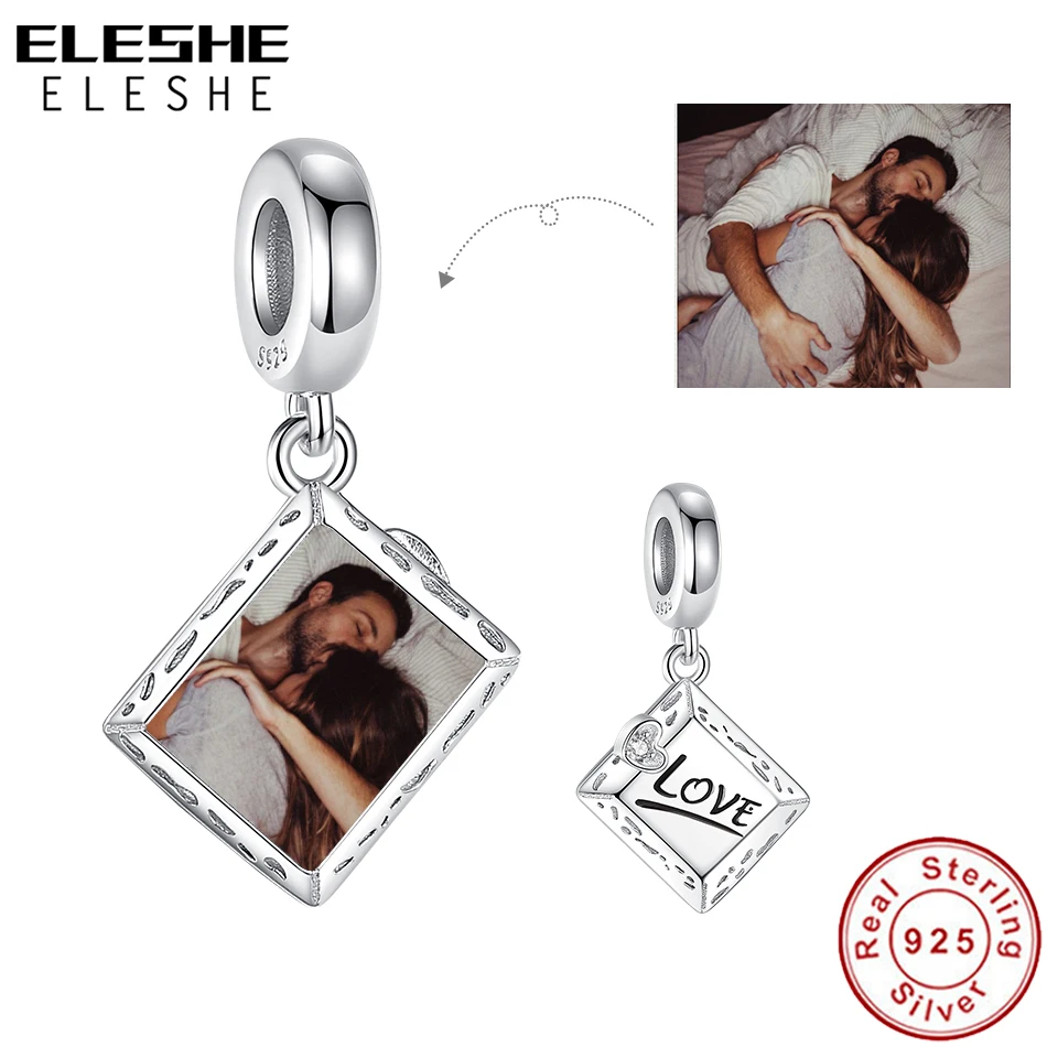 ELESHE Custom Photo Charms 925 Sterling Silver Forever Love Square Bead Fit Original Bracelet Necklace DIY Women Fashion Jewelry