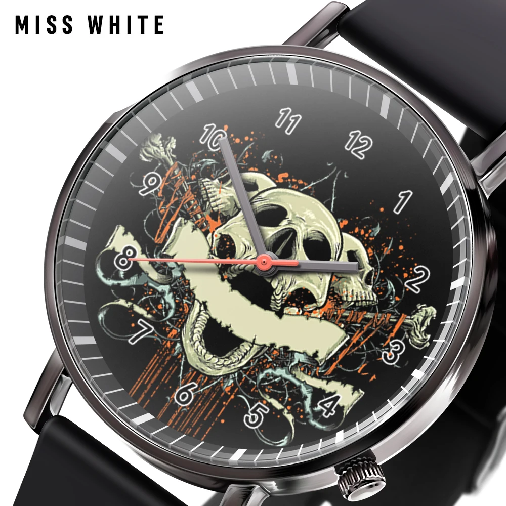 MISS WHITE Luxury Trend Men's Plastic Waterproof Watches Color Skull Watch Quartz Sports Wrist Watch