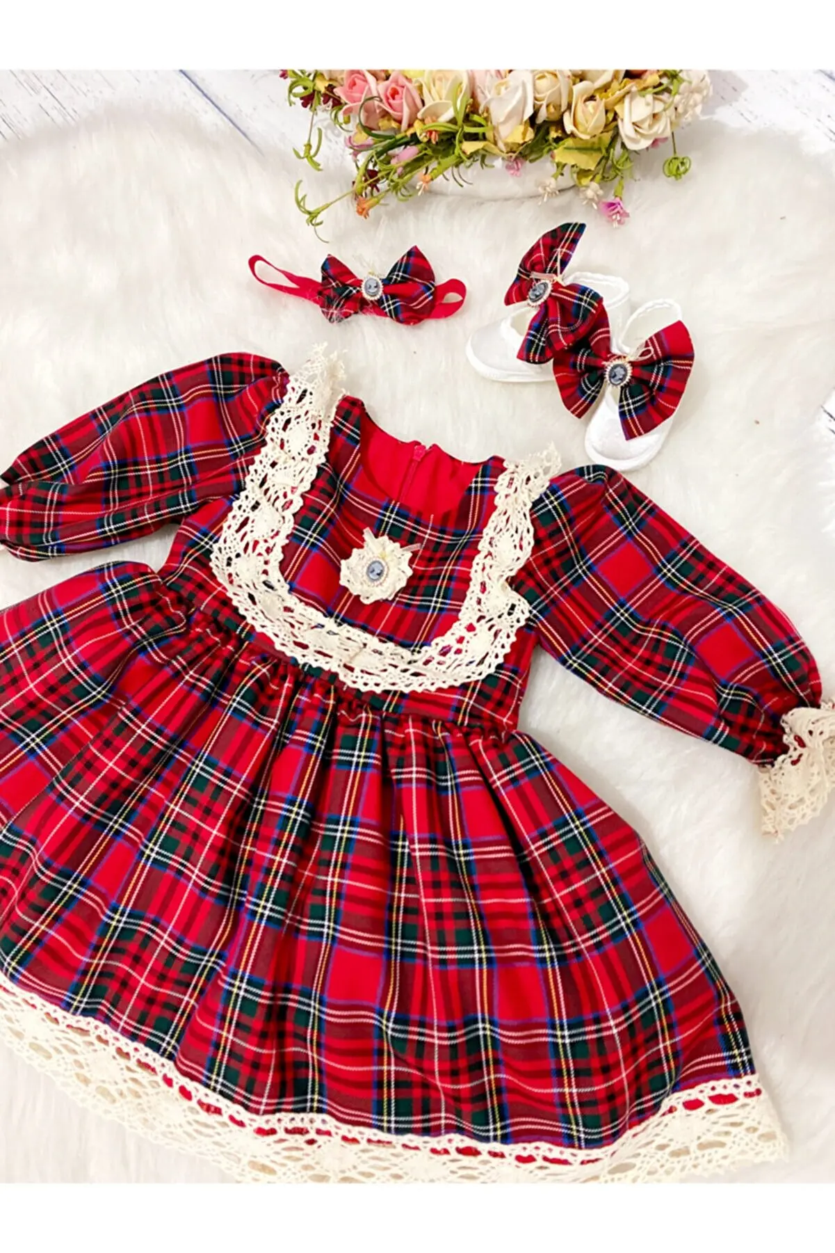 Special Design Plaid Vintage Girl a Single-breasted.dress Cotton Lined Tulle Embossed Kids Baby Clothing 0-3 Months-6 Years