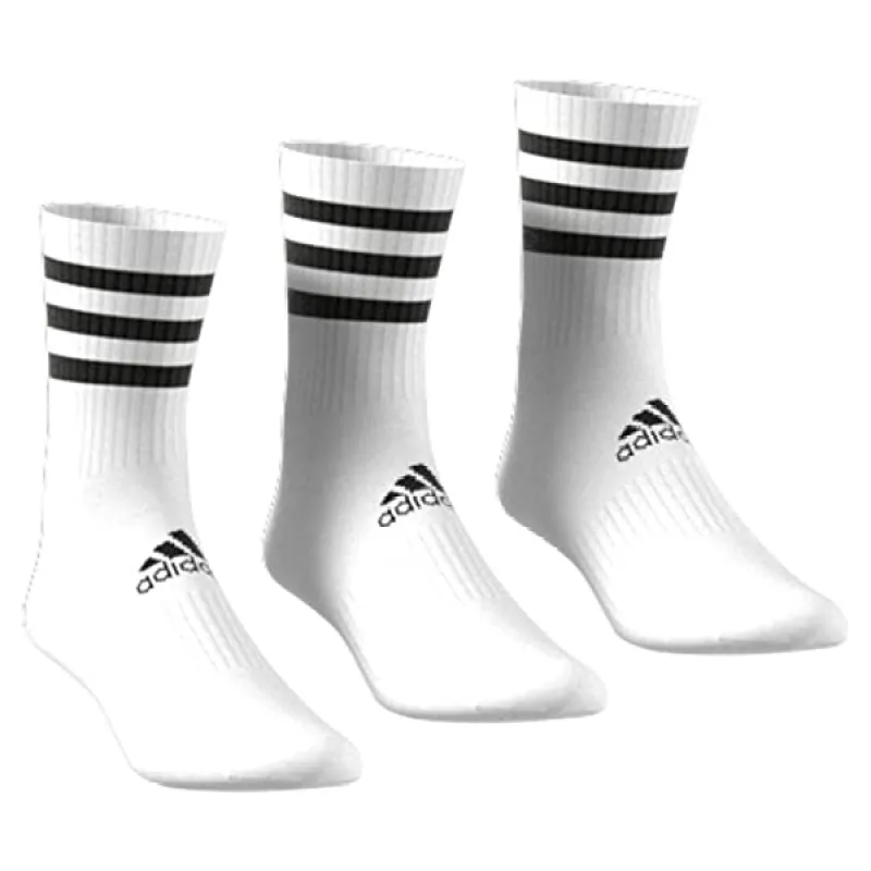 Спортивные носки ADIDAS, 3S CSH CRW3P, DZ9346, унисекс, для бега, фитнеса,  повседневный стиль, корзина, длинный классический, подошва ACOCHADO, три  пары в упаковке, усиление в своде стопы, белый цвет с 3 полосами -