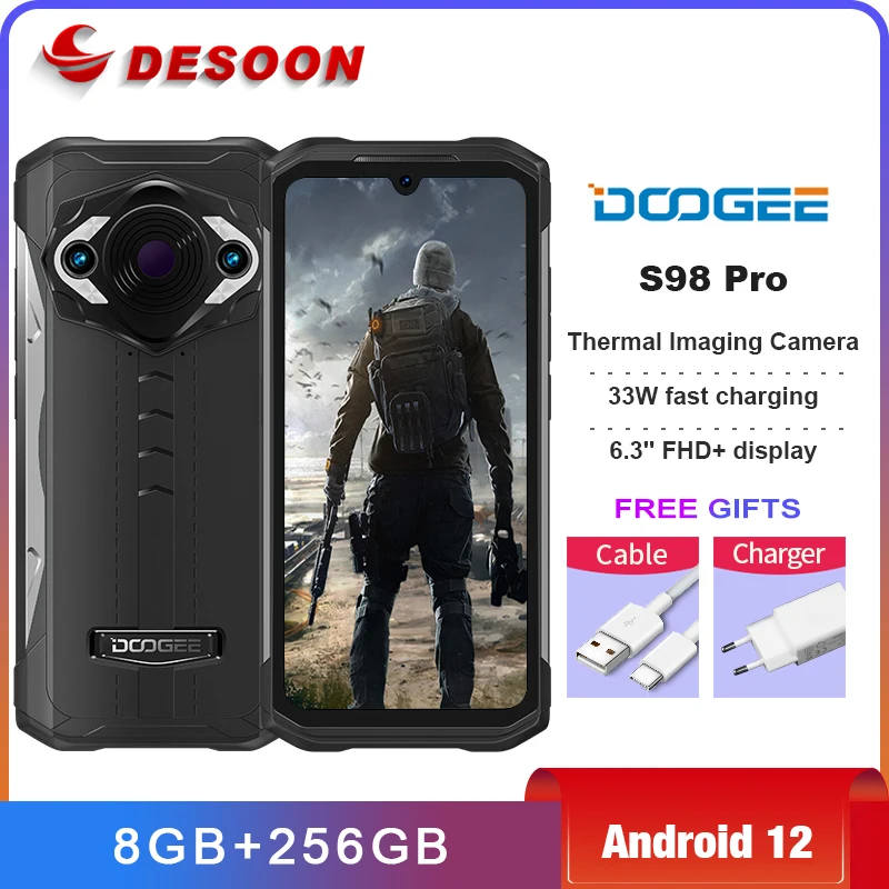 DOOGEE S98 Pro 8GB+256GB Rugged Phone 6000mAh Thermal Imaging Camera Phone 6.3'' FHD+ 20MP Night Vision Helio G96 Cellphone