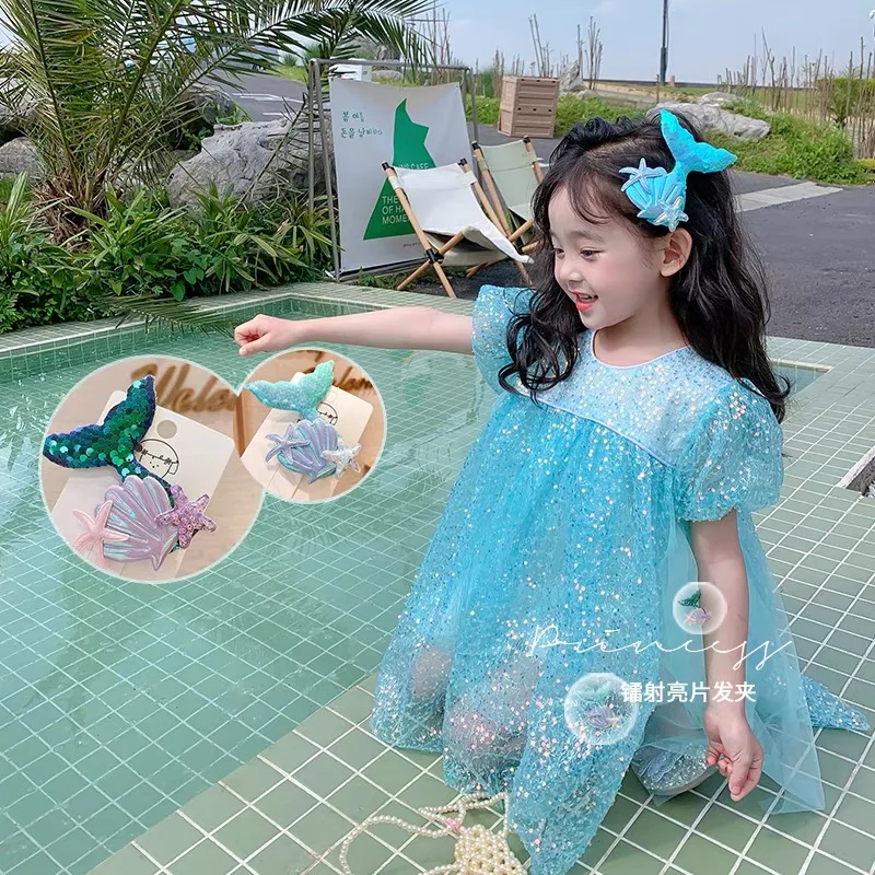 

New Princess Series Laser Sequin Cartoon Mermaid Starfish Shell Children's Hairpin Hair Accessories Headdress