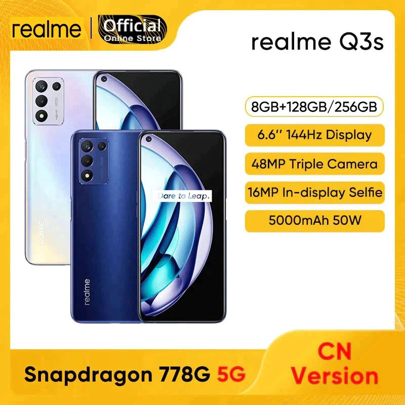 realme Q3s 5G Snapdragon 778G 8GB 128GB 6.6'' 144Hz Display 5000mAh Battery 30W 48MP Triple Cameras Smartphone