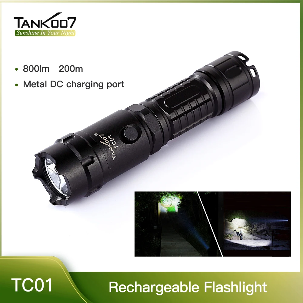 TANK007 TC01 High Power Police Flashlights USA LED Light 18650 Li-ion Battery USB Rechargeable Torchlight Camping Fishing