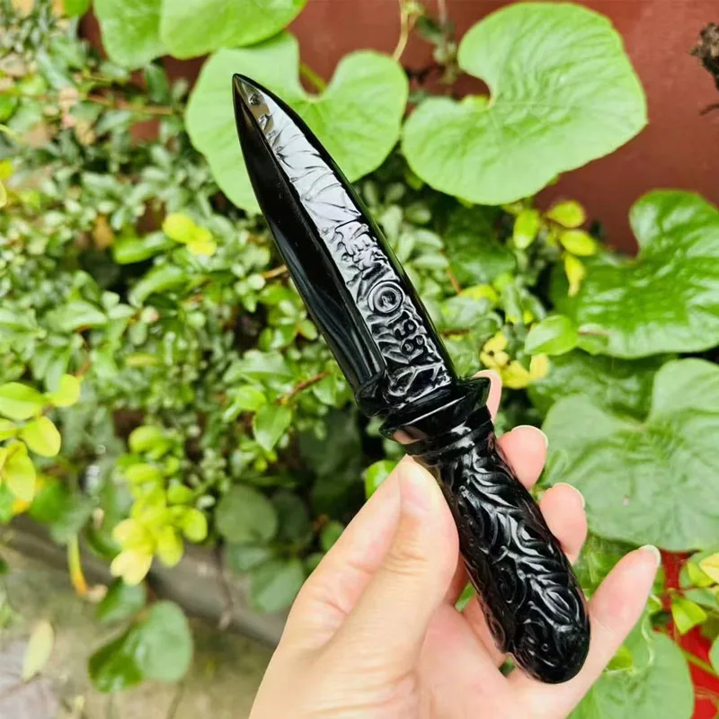 Церемониальный черный обсидиан Athame ручная резьба полированный нож из