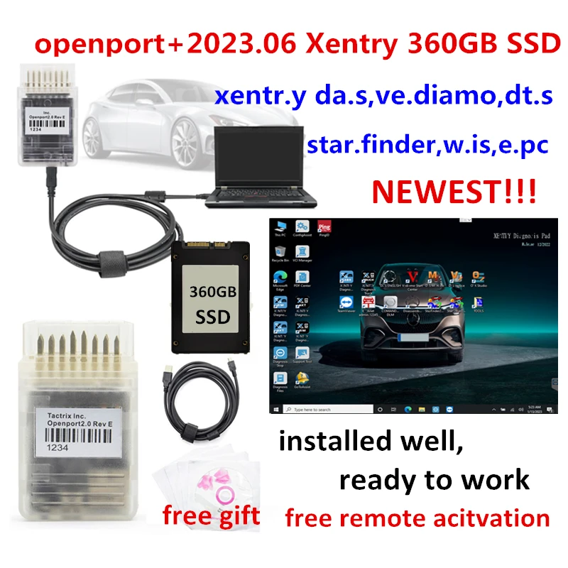 Новейшее 2023,06 Xentry полное программное обеспечение DAS,D T.S,Ve.diamo,W I.S,EPC,Starfind.er в 360 ГБ SSD с Tactrix Openport 2,0 готов к работе
