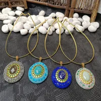 Natural Tianhe stone lapis lazuli turquoise flash stone AB colored diamond pendant ladies fashion collarbone chain jewelry