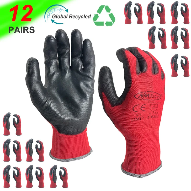 

NMSafety Красные защитные рабочие перчатки из нейлона 12 пар