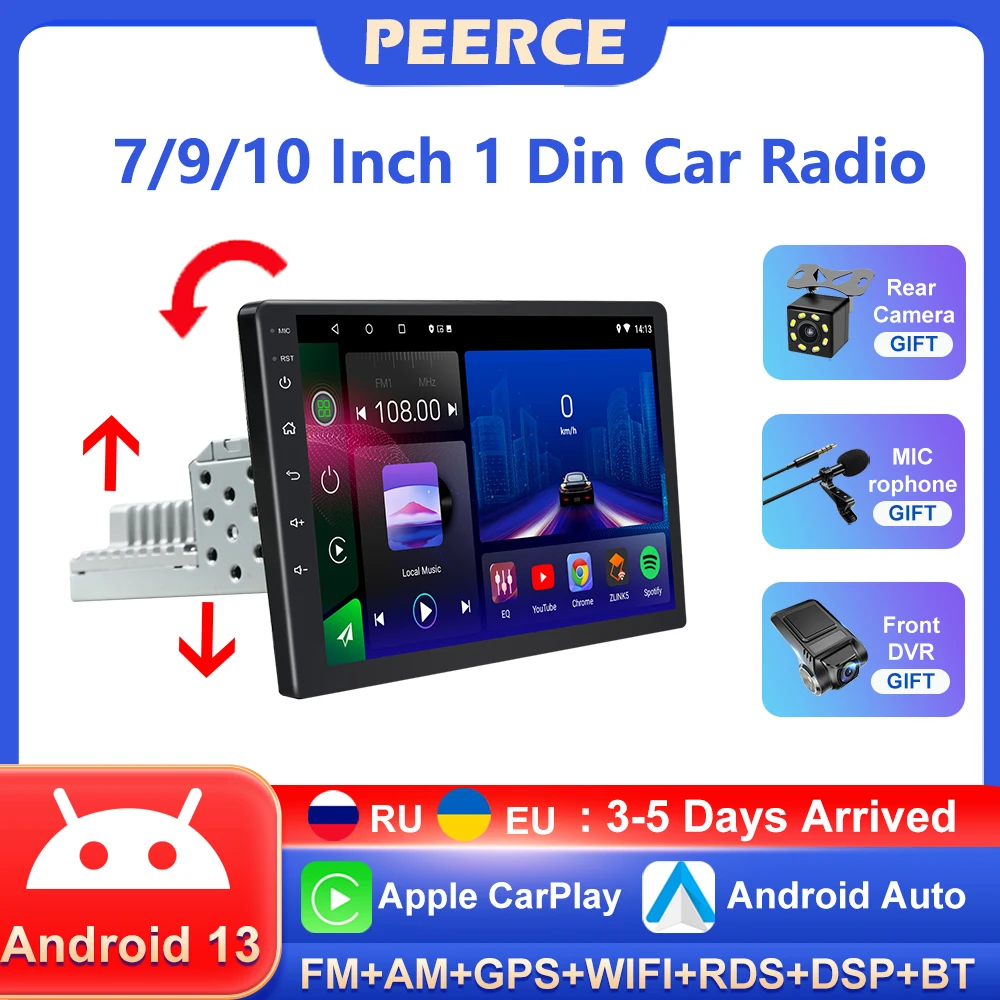 Android 13 1 Din 7/9/10 Inch DSP Car Radio Multimedia Player 2 din Carplay Android Auto Universal Stereo GPS Navigation No dvd