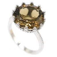 15x15mm delicate fine cut 3 8g round gemstone smokey topaz women daily wear eye catching 925 silver rings wholesale