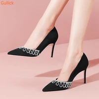 crystal rhinestone bling wedding shoes pointed toe stiletto heel shallow slip on heel pumps women dress patent leather pumps