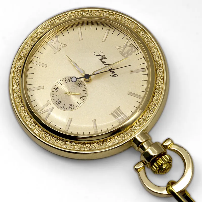 Silver Roman Numeral Pocket Watch Mechanical Minimalist Fashion Vintage Necklace Pendant Clock Fob Watches For Men Women