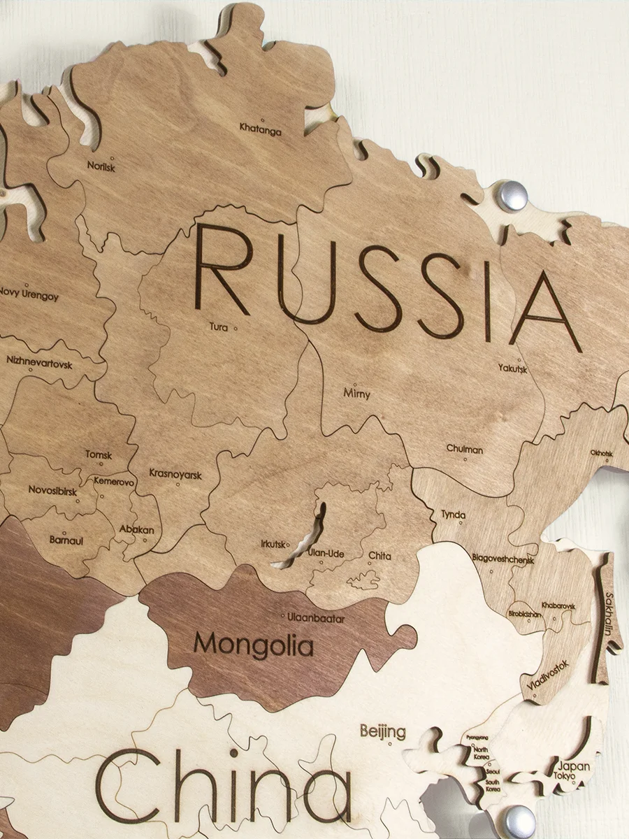 Карта мира из дерева 160*85 см / Стеновая декорация Деревянные пазлы детские Декор