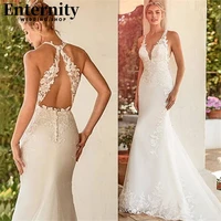 sexy v neck sleeveless mermaid wedding gowns 2022 boho lace appliques backless bridal dresses custom made robe de mari%c3%a9e