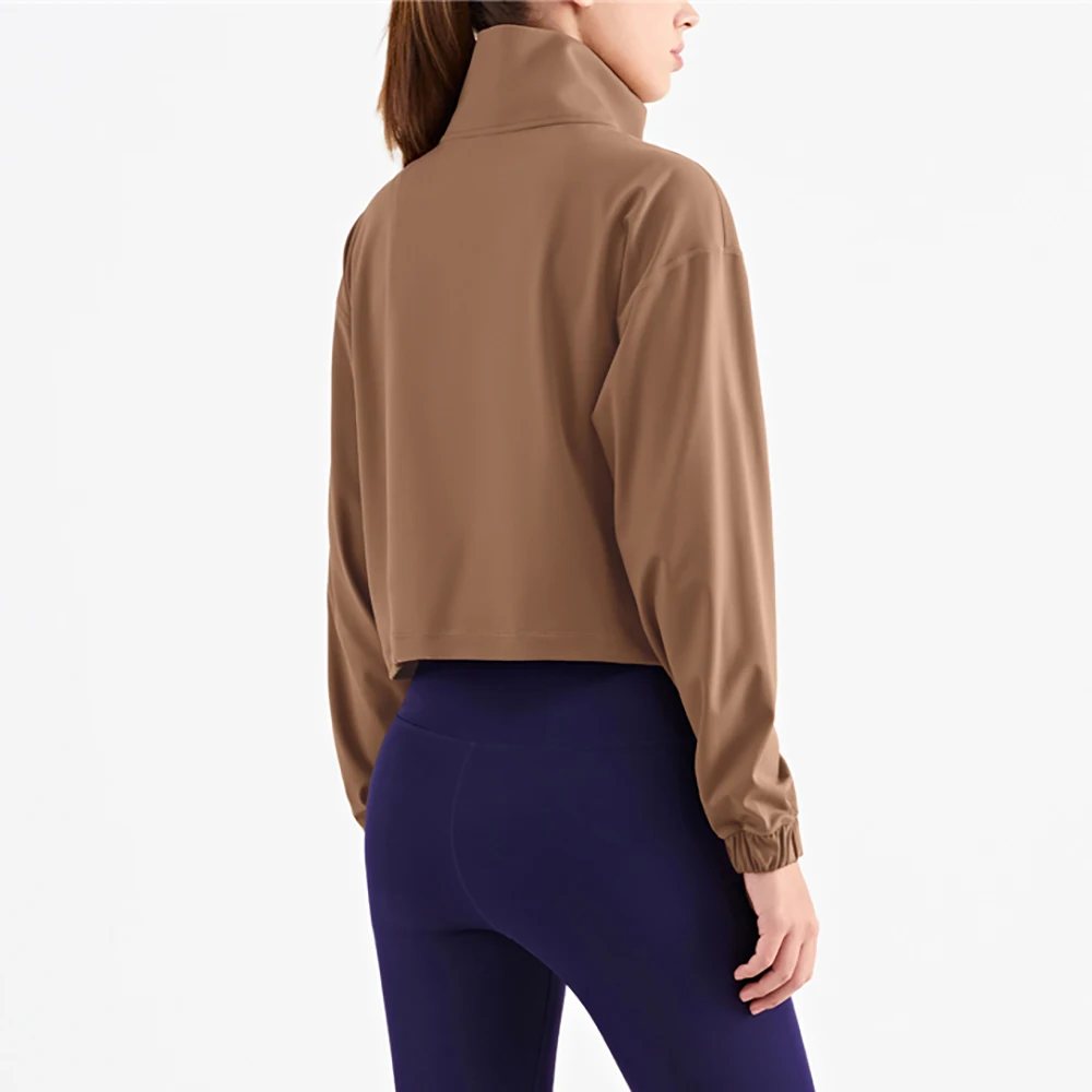 Women Sport Jacket Yoga Coat High Collar Zipper Top Thick Windproof Outdoor Running Jogger Fitness Training Jacket Yoga Blouse