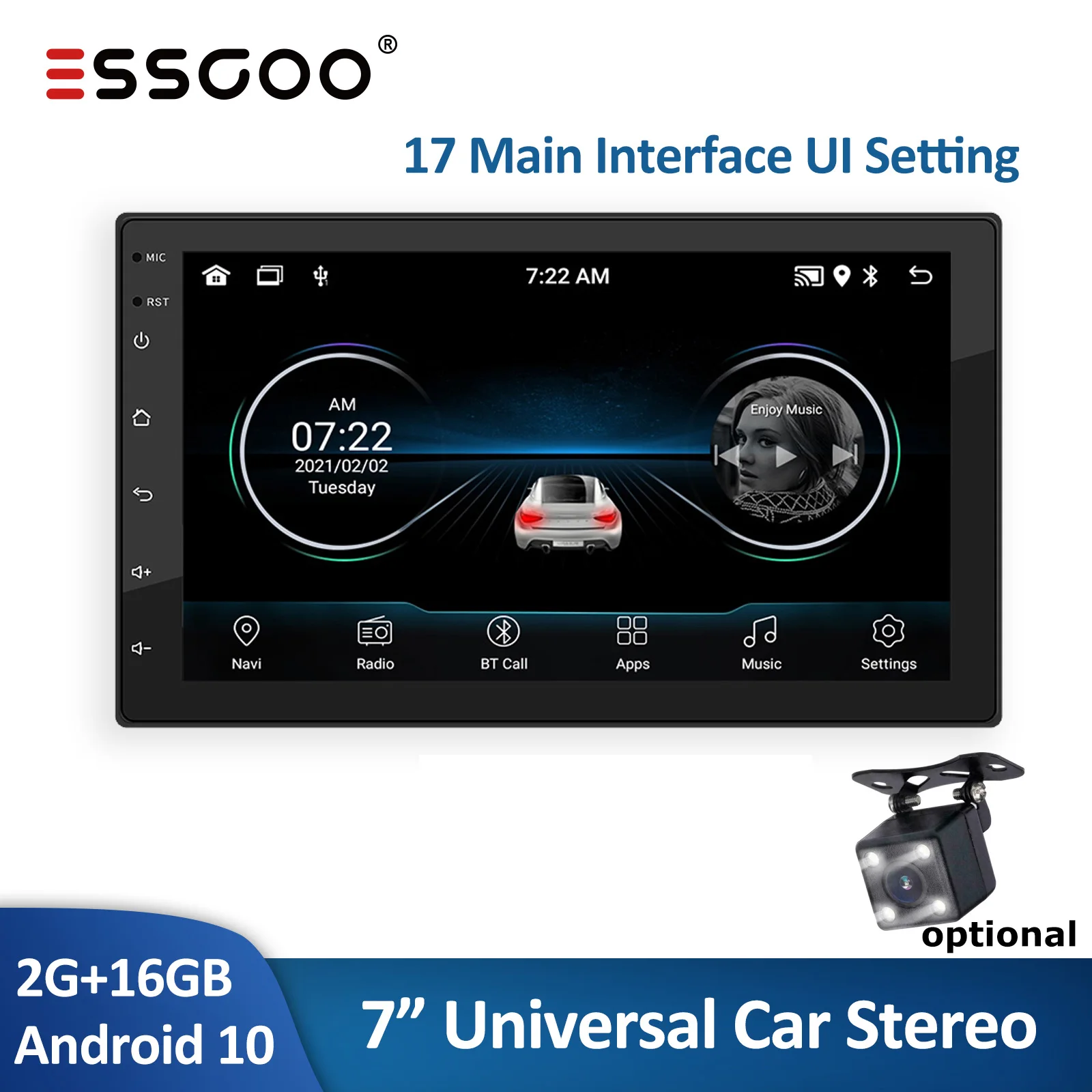 

ESSGOO 7 inch 2 Din Car Radio Android 10 GPS Navigation Auto Multimedia Stereo Universal For Volkswagen Nissan Hyundai Toyota