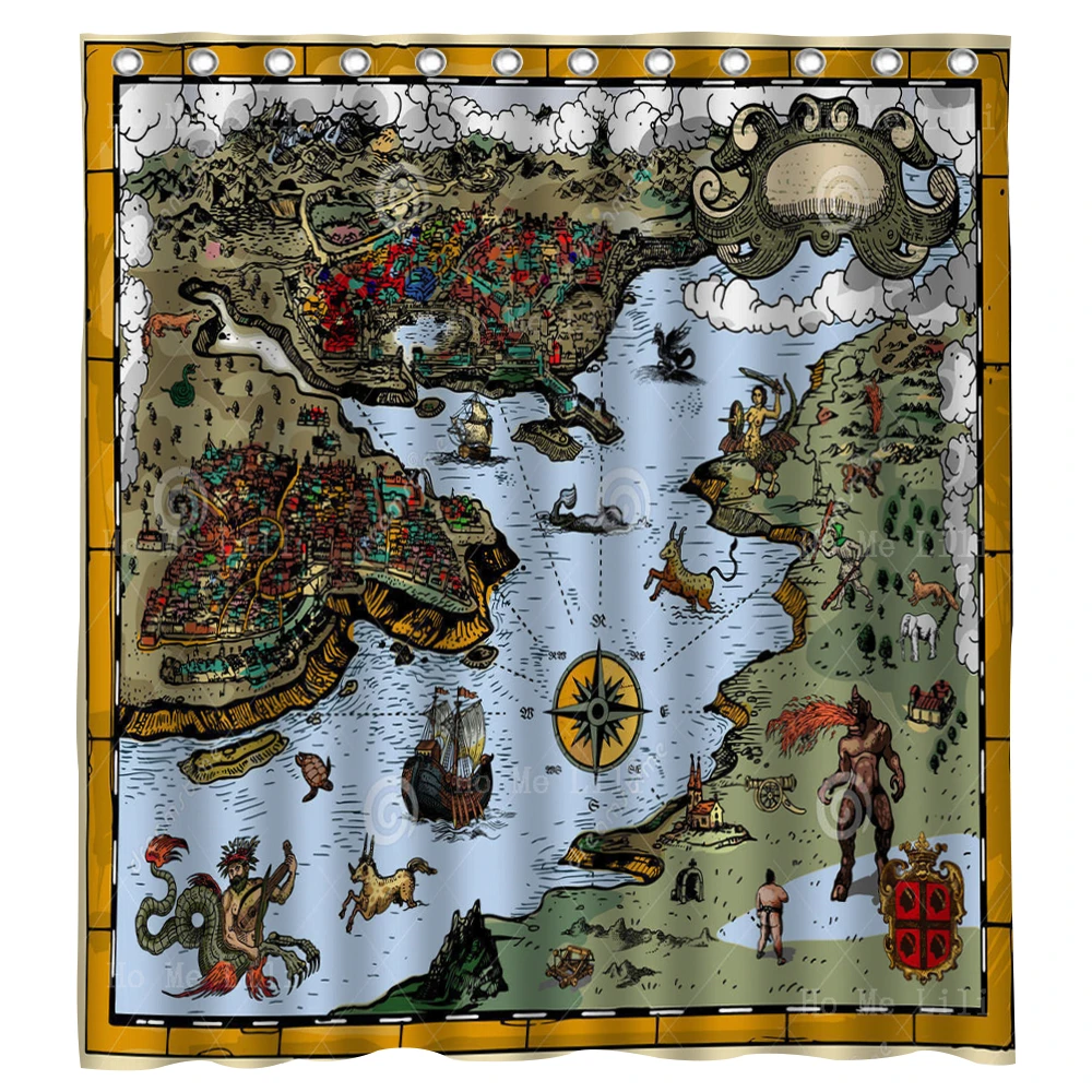 

Fantasy World Old Compass Pirate Treasure Map Old Sailing Ships Adventures Shower Curtain By Ho Me Lili For Bathroom Decor