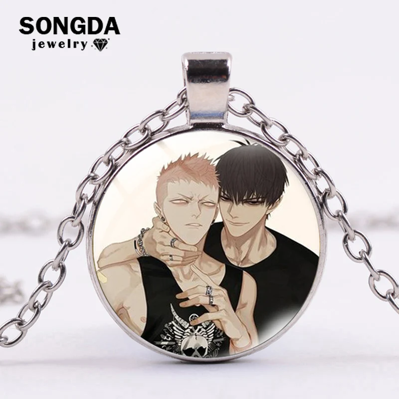

Manga Old Xian 19 Days Once Necklace Zhan Zheng Xi He Tian Mo Guan Shan Glass Art Photo Pendants Necklaces Punk Metal Link Chain