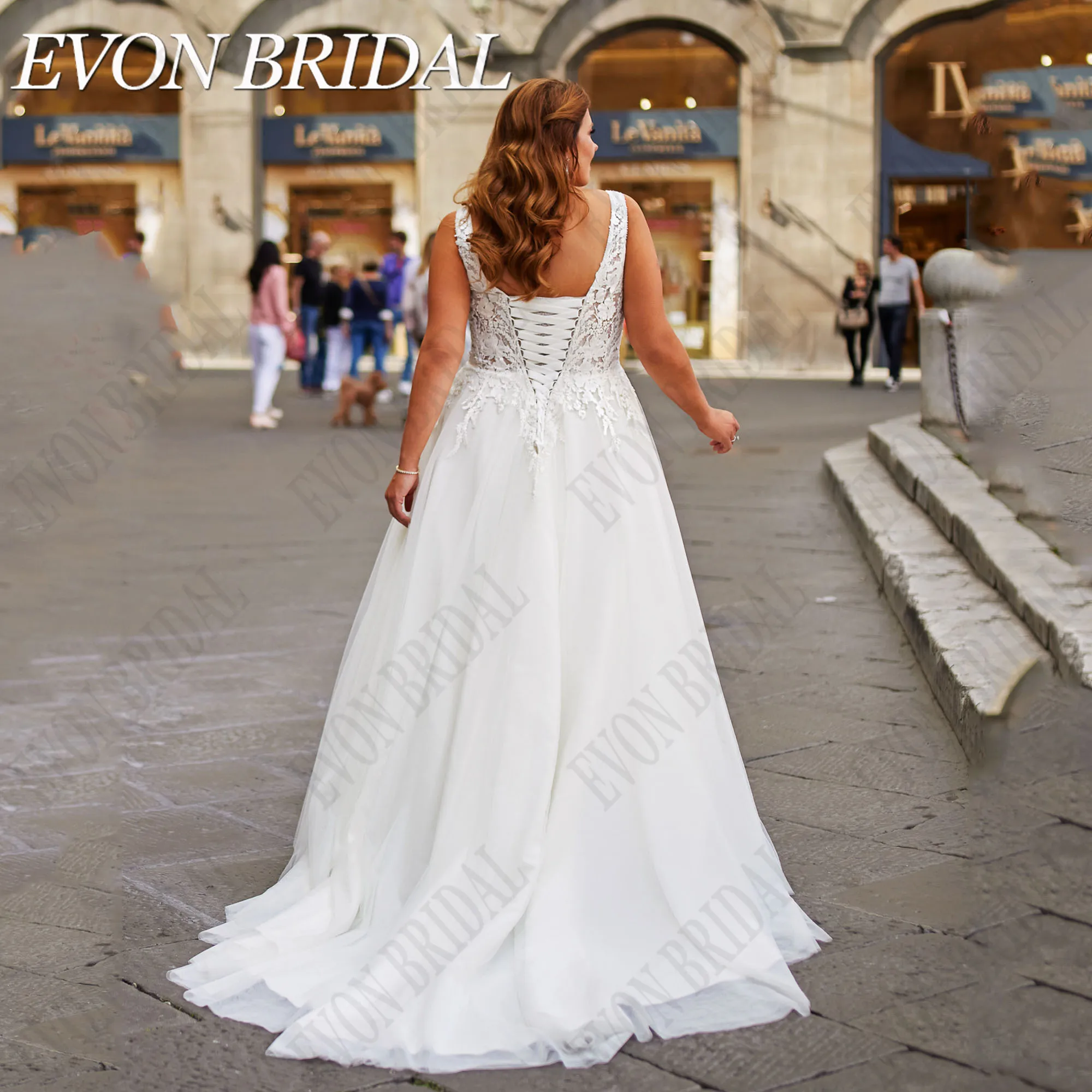 EVON женское свадебное платье без рукавов с V-образным вырезом на шнуровкеEvon Bridal