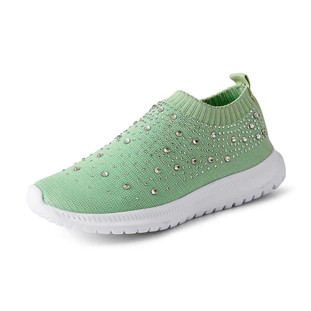 2023 Rainbow Color Ladies Sneakers Breathable Women's Rhinestone Sneakers Slip On Comfy Running Walking Casual Flats Loafers