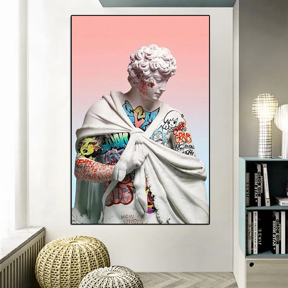 

Vaporwave Sculpture Of David Graffiti Art Poster Pink David Art Canvas Painting Nordic Wall Art Living Room Home Decoration Gift