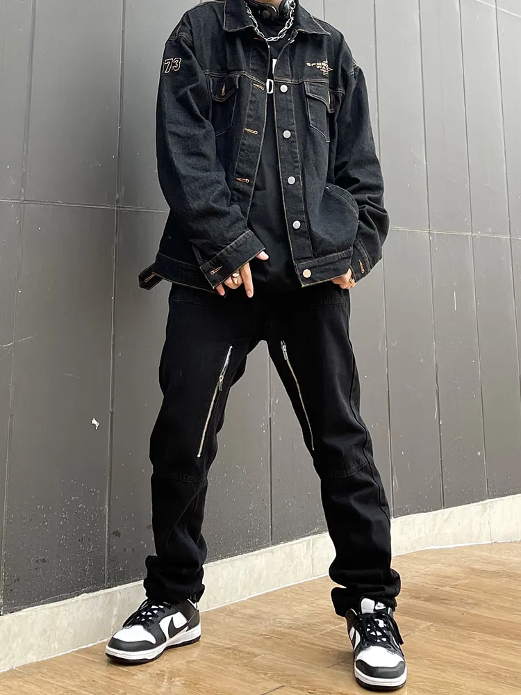 Men Slim Jeans Streetwear Zipper Man Pants Korean Fashion Black Punk Y2k Denim Trousers Harajuku Cargo Hip Hop Casual Trendyol