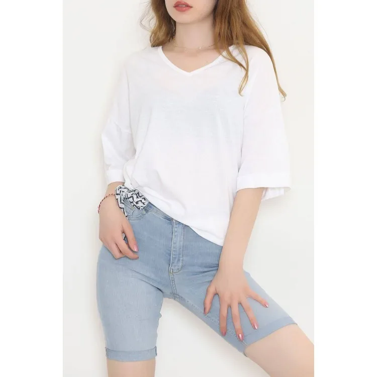 İpek Yolu Футболка с V-образным вырезом и двойным рукавом белого цвета 11308.1567.