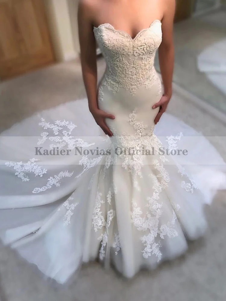 

Long Lace Mermaid Wedding Dress 2023 Chapel Train Sweetheart Neckline Vestido De Novia Elegant Bridal Wedding Gowns