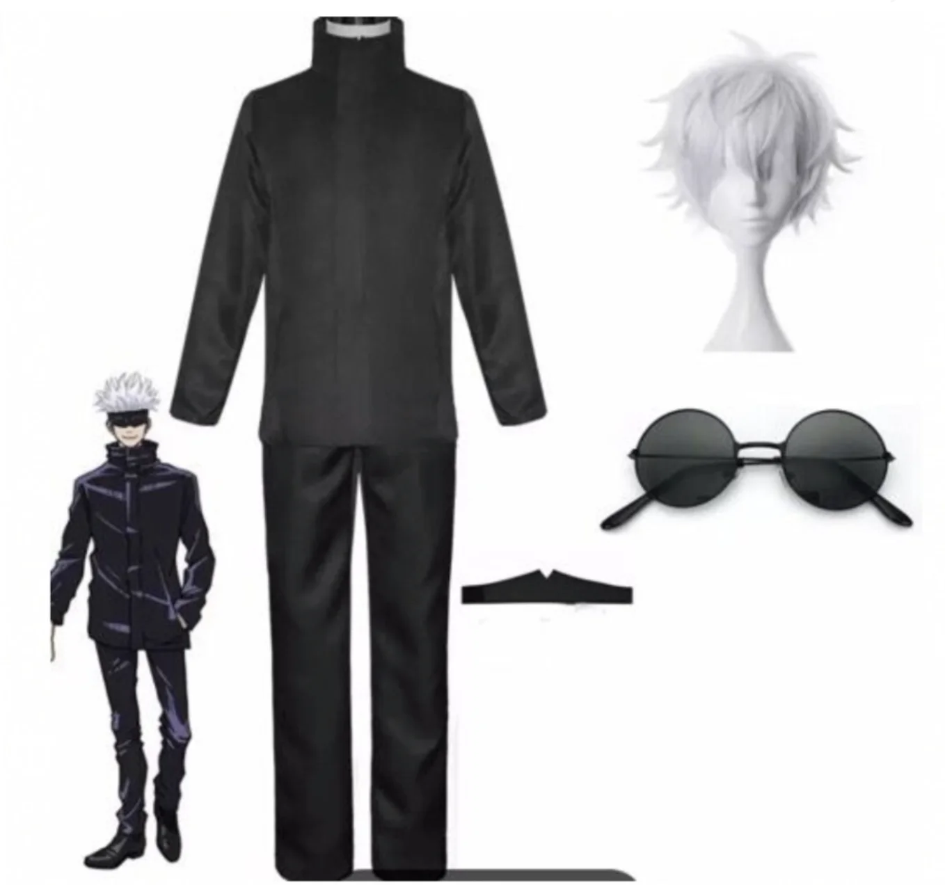 

Anime Jujutsu Kaisen Cosplay Costume Gojo Satoru Top Pants Wig School Uniform Suit Halloween Party Costumes Full Sets Wigs