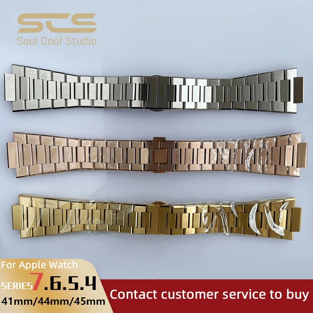 361L Stainless Steel Metal Strap Suitable For Apple Watch Modified Case Accessories 41mm 44mm 45mm  iWatch 4 5 6 7 Series Band