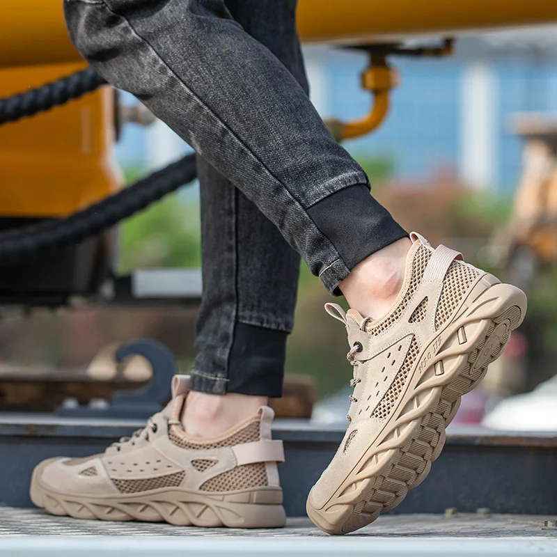 Men Safety Work Breathable Shoes Steel Toe Man Work Boots Mesh Upper Work Sneakers Puncture-Proof Lightweight Safety Shoes 2023