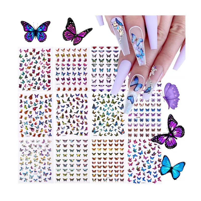 

3D Nail Brand Sticker Decals Butterfly Designs Nails Supplies Stickers for DIY Colorful Laser Butterflies Nails Manicure Decor