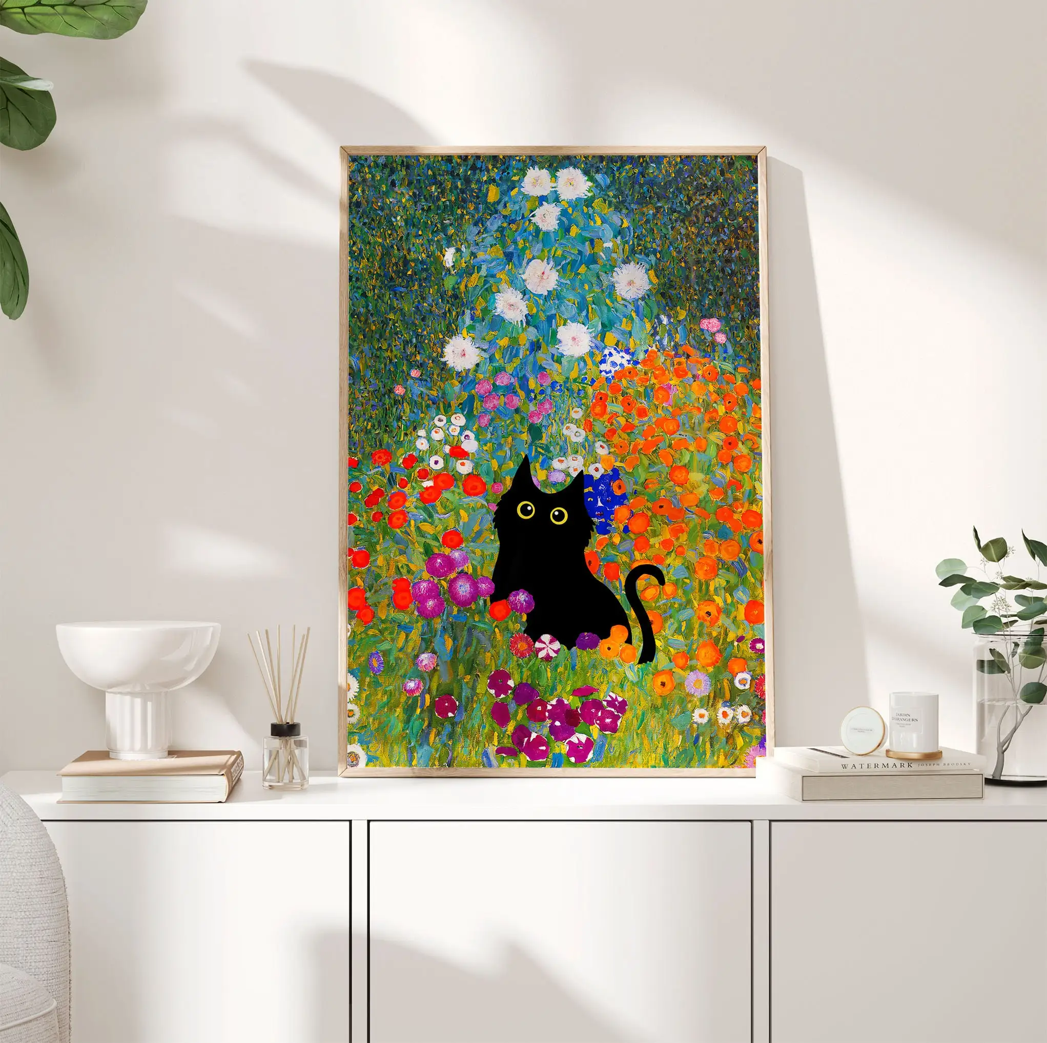 

Цветочный сад Gustav Klimt, забавный кот, печать на холсте, живопись, настенное искусство, Декор для дома, подарок для гостиной, без рамки