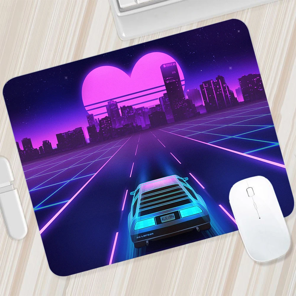 Неоновый автомобильный небольшой коврик для мыши Retrowave Synthwave, игровой коврик для мыши для ПК, геймерский коврик для мыши, компьютерный офисн...
