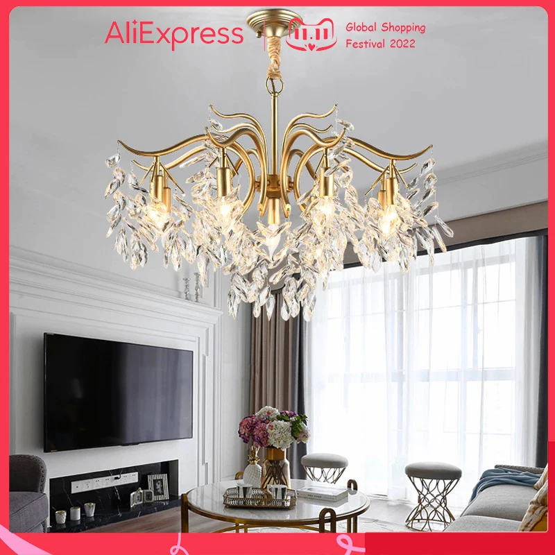 Pаспродажа Светодиодные хрустальные люстры в скандинавском стиле, золотистая, черная люстра, роскошное освещение для кухни, столовой, гостиной, спальн...