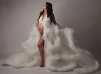 ivory ruffles maternity robes photoshoot tulle new design pregnancy dresses for photo shoot women dress babyshower