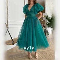 hot sale summer chiffon knee party dresses glitter green prom dresses glitter puffy short sleeves prom gowns robes de soir%c3%a9
