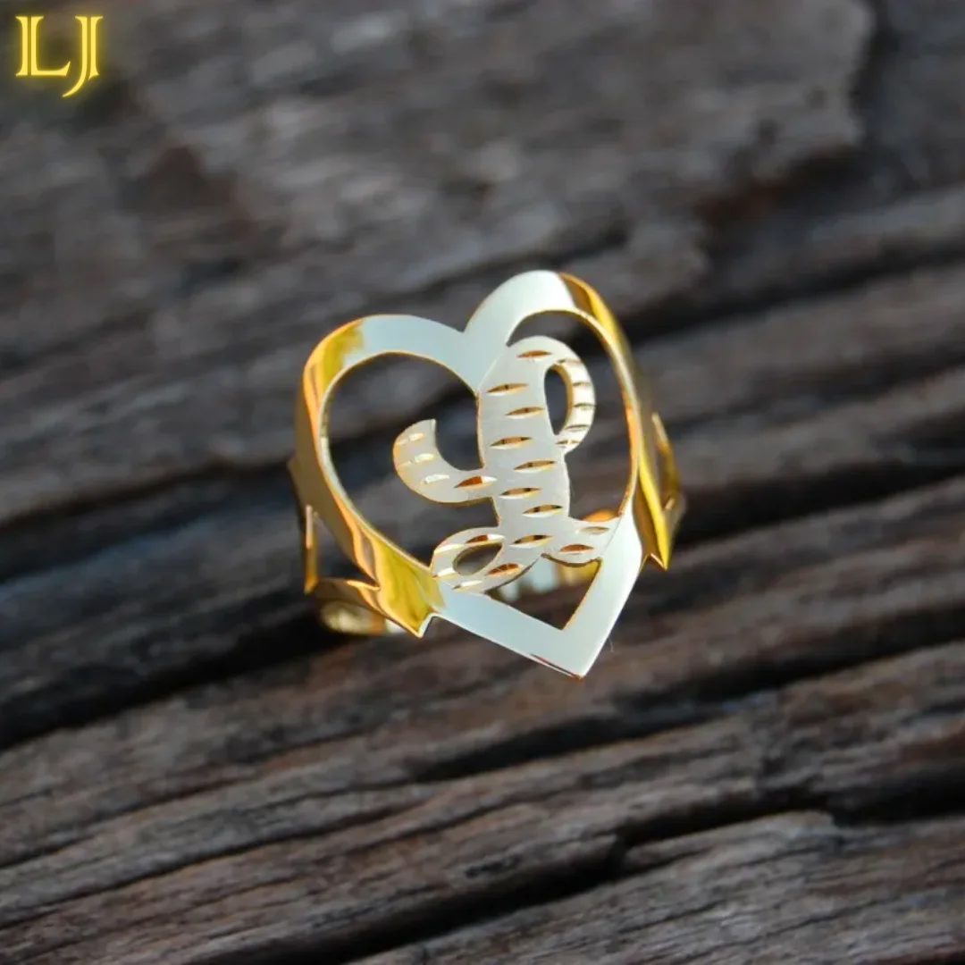 

Nordic Gold Heart Letter Ring (Old Coin) Identical to 18K Gold-Eternal Guarantee in Color! Any Letter Size in PV