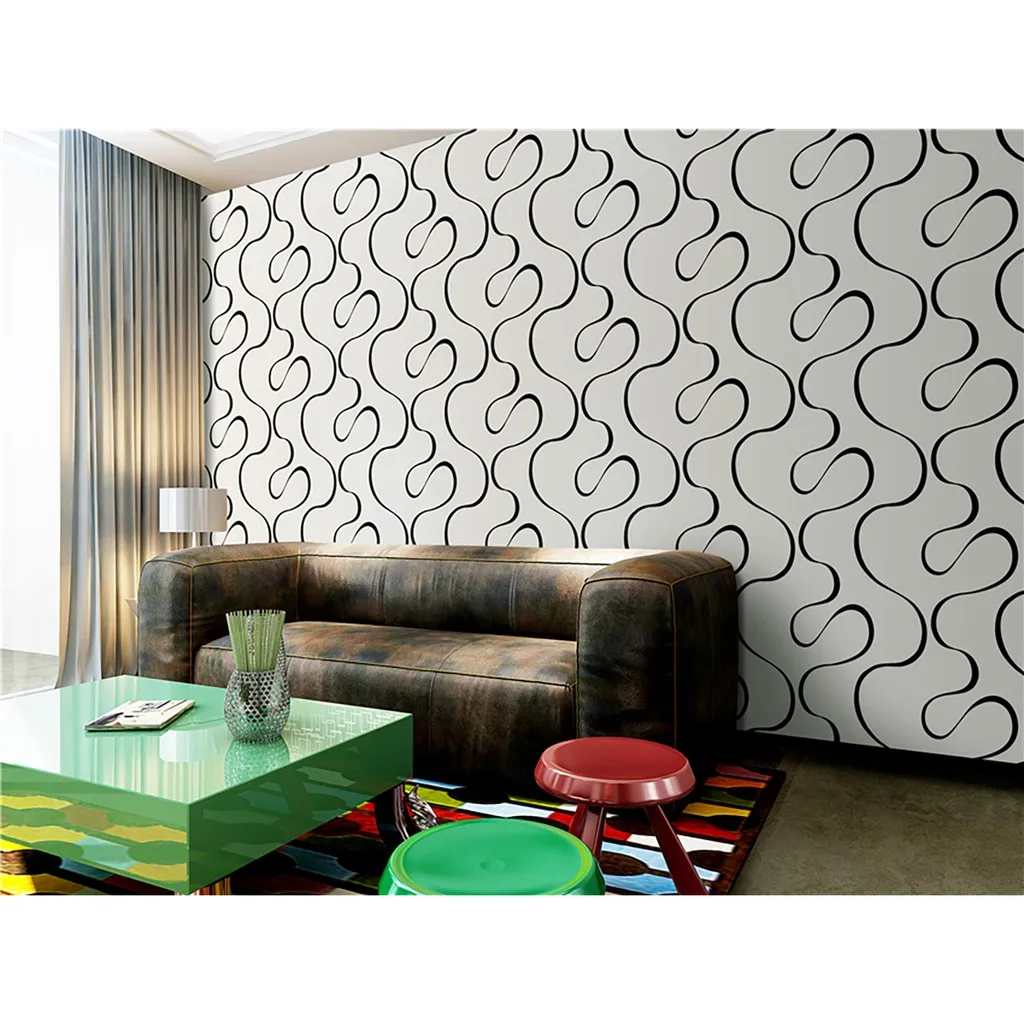 

10m x 53cm Dark Blue Corrugated Lines Vinyl Imported Wallpaper For Bedroom Living Room