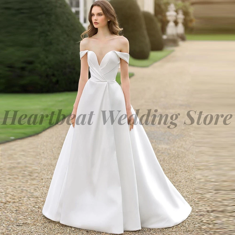 

Simple Front Slit Wedding Dress 2023 for Brides with Off-The-Shoulder Backless Sweetheart Court Train A-Line Robe De Mariee