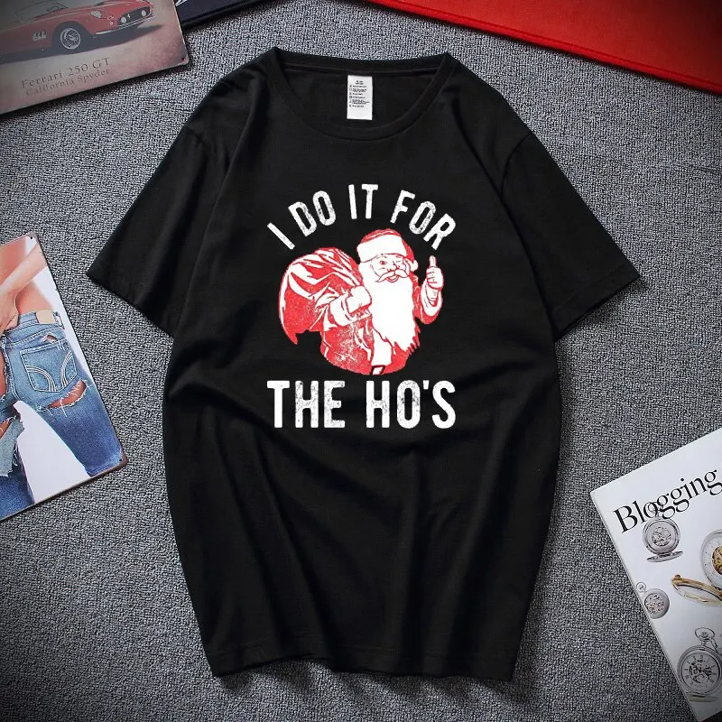 

Cotton Funny Christmas Men's T-shirt Solid Color Oversized Simple Half-sleeved Shirt Top Santa Claus Pattern Short Sleeve Tee