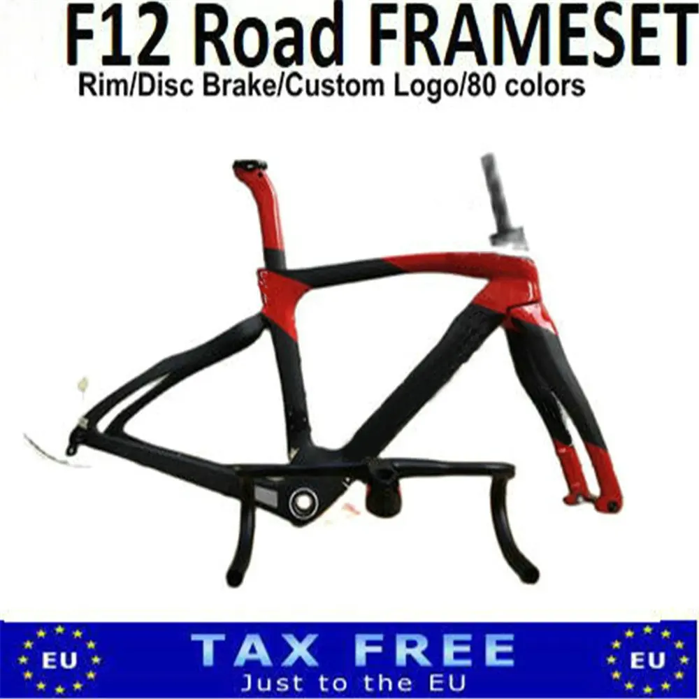 

80 Colors T1100 1K F12 Black Red Rim/ Disc Brake Carbon Bike Frame Glossy/Matte Road Frameset and Handlebar