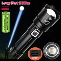 3000 meter 30000000lm powerful white led flashlight zoomable torch hard light 5200mah 26650 battery lantern