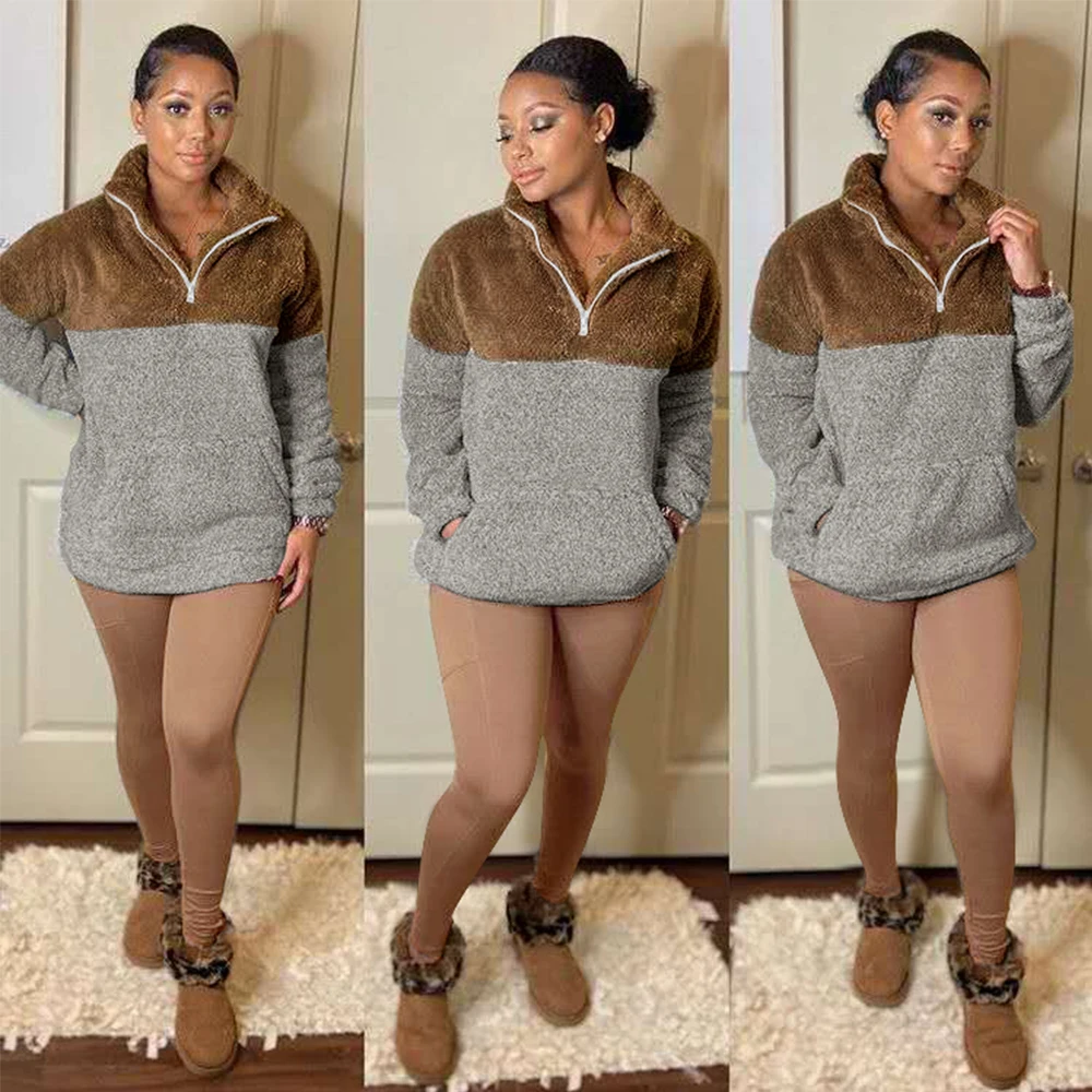 

Комплект из двух предметов, женские леггинсы, флокирующие с длинным рукавом, сочетающиеся цвета, теплая спортивная одежда для дома и отдыха