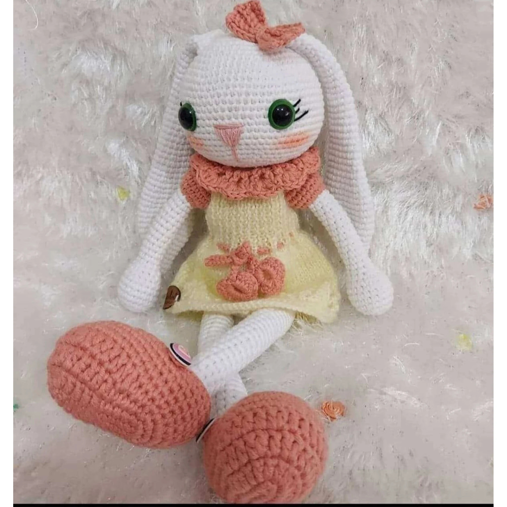 

Amigurumi Long Ear Rabbit Organic Knit Washable Toy Handmade Babies Newborn Sleeping Companion Sweet Baby for Sale